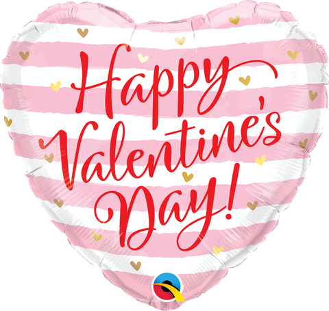 Valentines Pink Stripes Heart Foil Balloon (18")