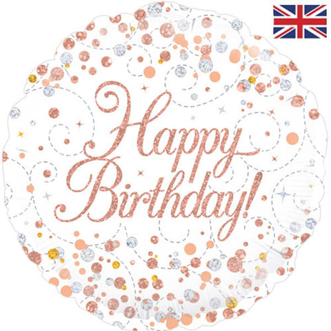 Birthday White & Rose Gold Fizz Foil Balloon (18")