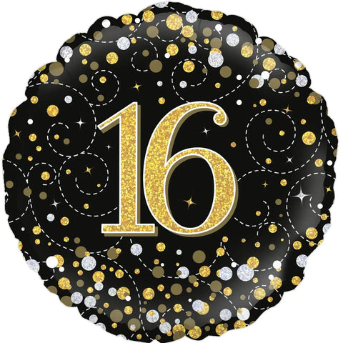 Black & Gold Sparkling Fizz Foil Balloon - Age 16 (18")