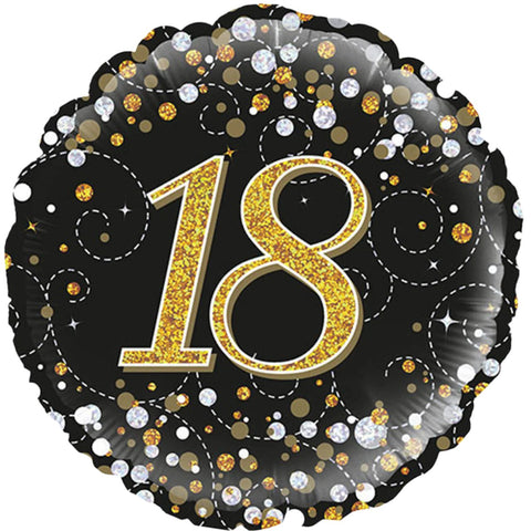 Black & Gold Sparkling Fizz Foil Balloon - Age 18 (18")