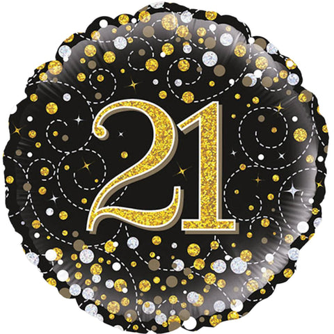 Black & Gold Sparkling Fizz Foil Balloon - Age 21 (18")