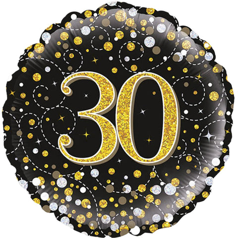 Black & Gold Sparkling Fizz Foil Balloon - Age 30 (18")