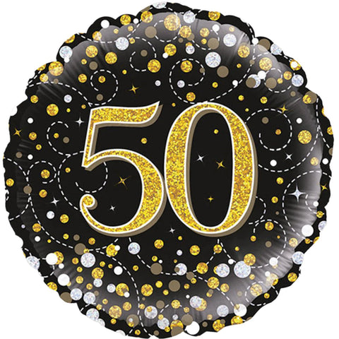 Black & Gold Sparkling Fizz Foil Balloon - Age 50 (18")