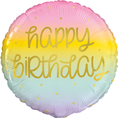 Birthday Pastel Rainbow Gold Foil Balloon (18")