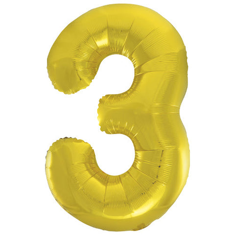Unique Gold Number 3 Foil Balloon (34")