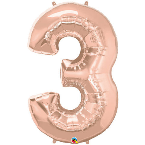 Qualatex Rose Gold Number 3 Foil Balloon (34")