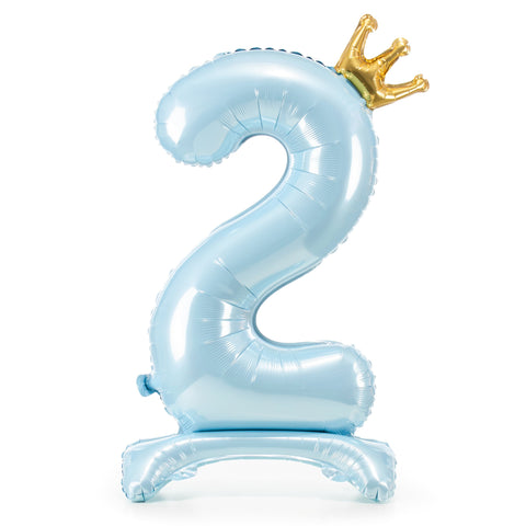 Sky Blue Crown Number 2 Standing Foil Balloon (33”)