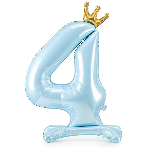 Sky Blue Crown Number 4 Standing Foil Balloon (33”)