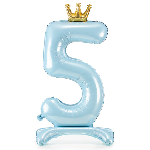 Sky Blue Crown Number 5 Standing Foil Balloon (33”)