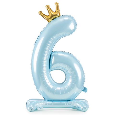 Sky Blue Crown Number 6 Standing Foil Balloon (33”)