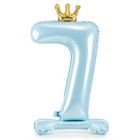 Sky Blue Crown Number 7 Standing Foil Balloon (33”)