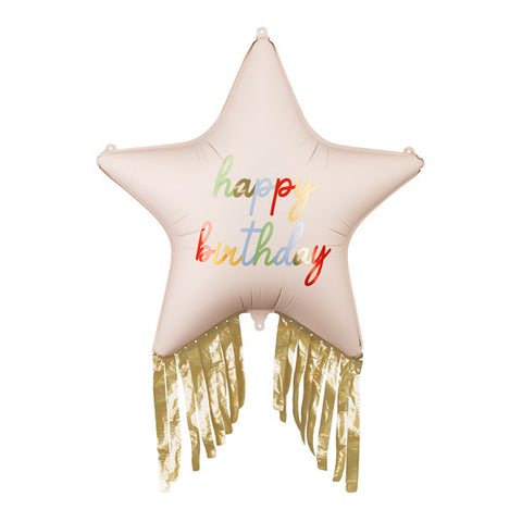 Fringed Happy Birthday Star Foil Balloon (28.3")
