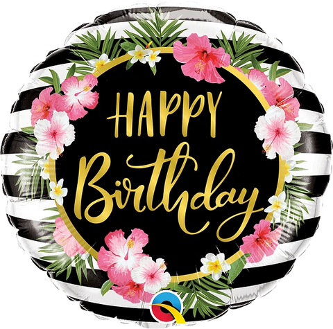 Birthday Hibiscus Stripes Foil Balloon (18")