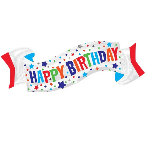 Star Print Happy Birthday Banner Foil Supershape (40")