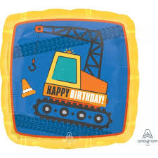 Happy Birthday Construction Digger Foil Square Balloon (18")