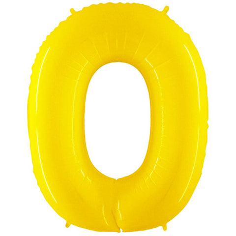 Grabo Fluorescent Shiny Yellow Number 0 Foil Balloon (40")