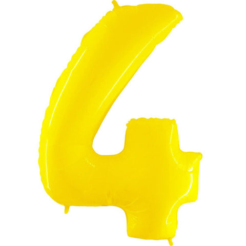 Grabo Fluorescent Shiny Yellow Number 4 Foil Balloon (40")