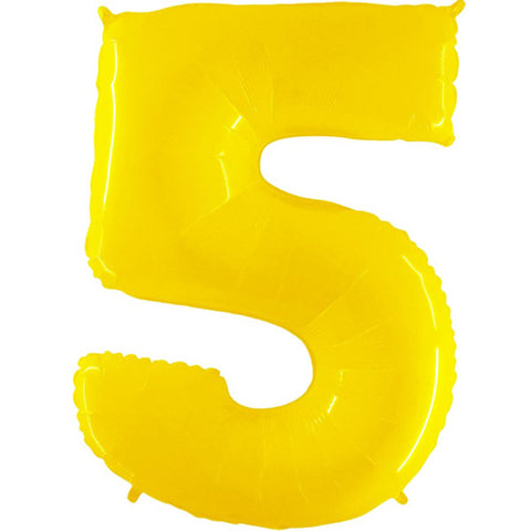 Grabo Fluorescent Shiny Yellow Number 5 Foil Balloon (40")
