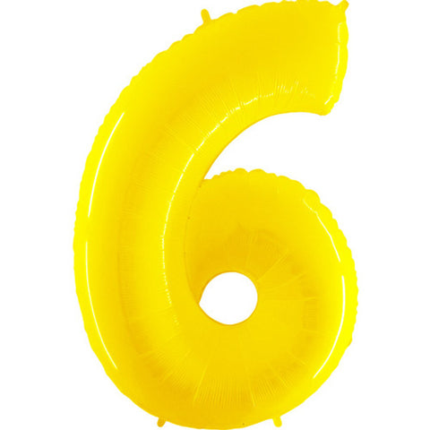 Grabo Fluorescent Shiny Yellow Number 6 Foil Balloon (40")