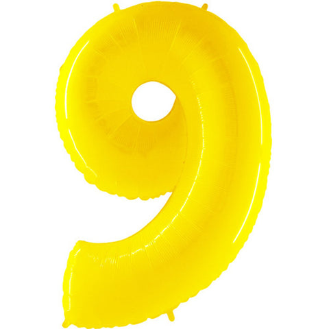 Grabo Fluorescent Shiny Yellow Number 9 Foil Balloon (40")