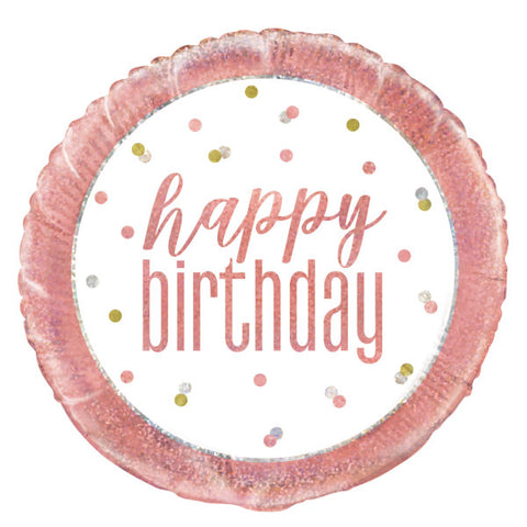 Glitz Rose Gold Round Happy Birthday Foil Balloon