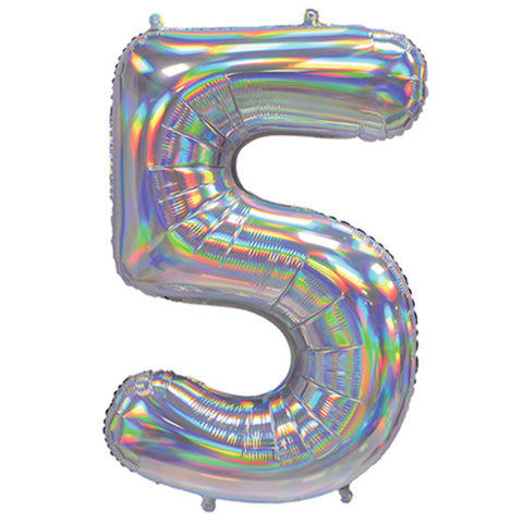 Sensations Iridescent Silver Number 5 Foil Balloon (30")