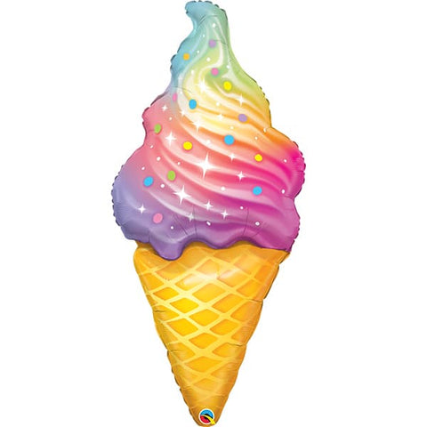 Rainbow Swirl Ice Cream Cone Foil Balloon (45")