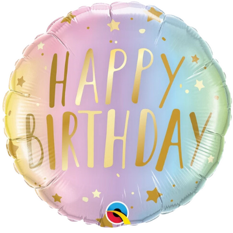 Happy Birthday Pastel Ombre & Stars Round (18")