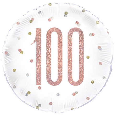Birthday Glitz Rose Gold Foil Balloon - Age 100 (18")