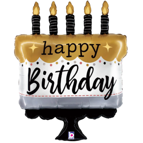 Happy Birthday Cake Satin Metallic Foil Balloon (28")