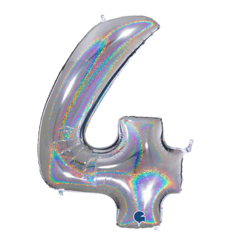 Grabo Holographic Silver Number 4 Foil Balloon (40")