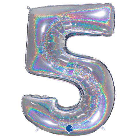 Grabo Holographic Silver Number 5 Foil Balloon (40")
