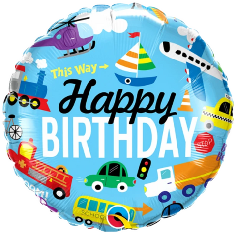 Happy Birthday Transport Round Foil (18")