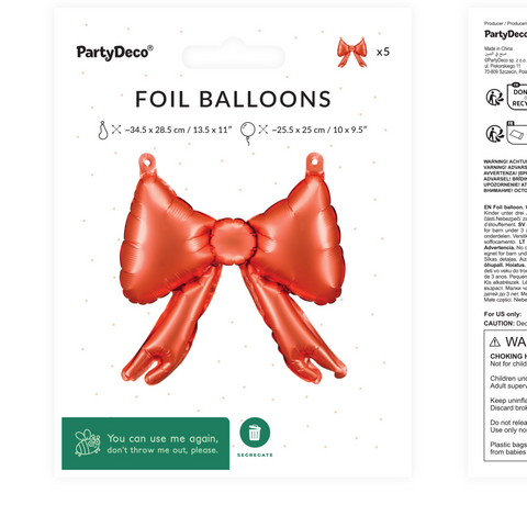 Red Mini Bow Foil Balloons, Pack Of 5 (9")