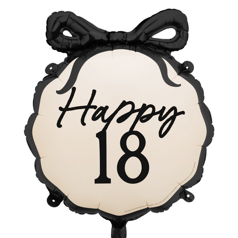 Happy 18 Black Bow Foil Balloon (21”)