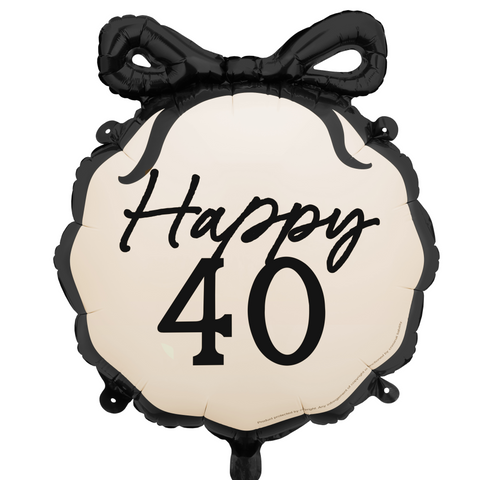Happy 40 Black Bow Foil Balloon (21”)