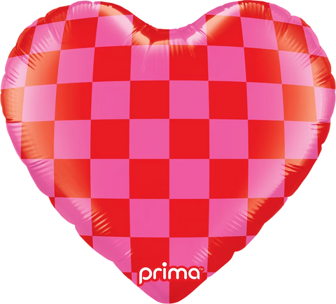 Heart Red & Pink Checker Foil Balloon (18")