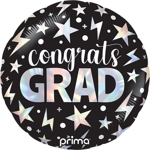 Congrats Grad Holographic Stars Foil Balloon (18")