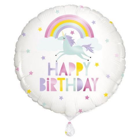 Rainbow & Unicorn Happy Birthday Round Foil Balloon (18") Packaged