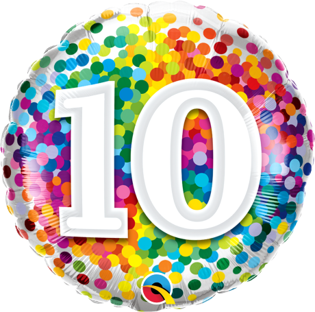 Rainbow Confetti Foil Balloon - Age 10 (18")