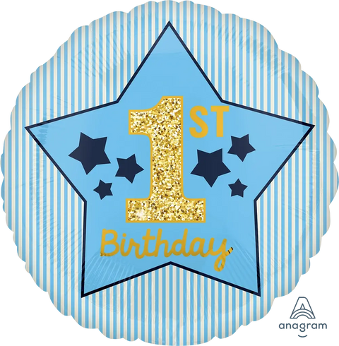 1st Birthday Blue Round Foil Balloon (18")