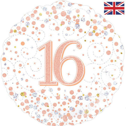 Rose Gold & White Sparkling Fizz Foil Balloon - Age 16(18")