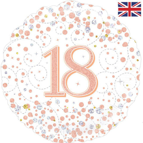 Rose Gold & White Sparkling Fizz Foil Balloon - Age 18 (18")