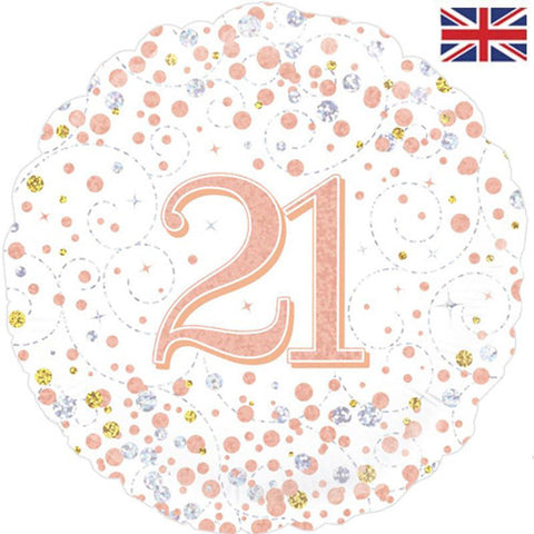 Rose Gold & White Sparkling Fizz Foil Balloon - Age 21 (18")
