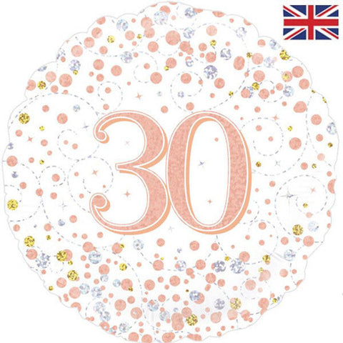 Rose Gold & White Sparkling Fizz Foil Balloon - Age 30 (18")