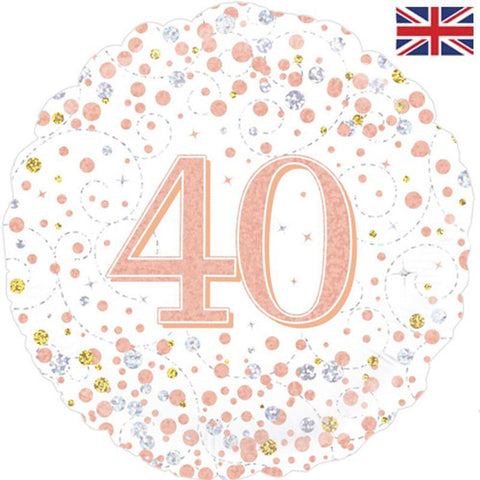 Rose Gold & White Sparkling Fizz Foil Balloon - Age 40 (18")