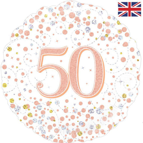 Rose Gold & White Sparkling Fizz Foil Balloon - Age 50 (18")