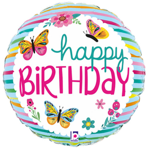Birthday Colourful Butterflies Foil Balloon (18")