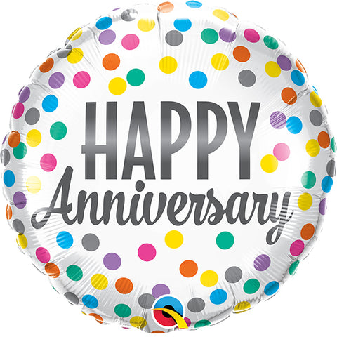 Happy Anniversary Rainbow Polka Dot Foil Balloon (18")