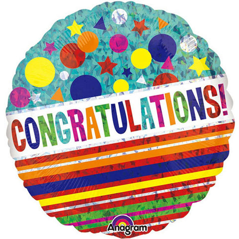 Congratulations Stripes & Sparkles Rainbow Foil Balloon (18")